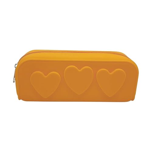Imoncom Herz-Design Silikon-Stiftetasche – Tragbare Aufbewahrungstasche als Kosmetiktasche, Stiftebox und Outdoor-Freizeit-Reiseaufbewahrung für alltäglichen Gebrauch​ (Orange) von Imoncom