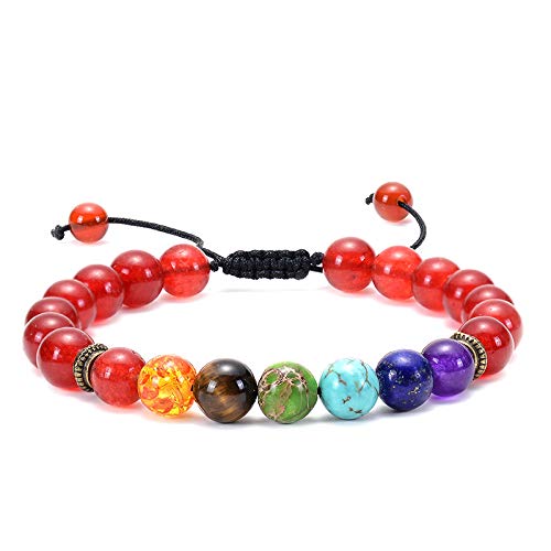 Imoncom Natural Volcanic Stone Bracelet - Matte Natural Stone Yoga Braided Bracelet for Good Luck & Daily Wear Accessory (Rot) von Imoncom