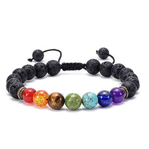 Imoncom Natural Volcanic Stone Bracelet - Matte Natural Stone Yoga Braided Bracelet for Good Luck & Daily Wear Accessory (Schwarz) von Imoncom