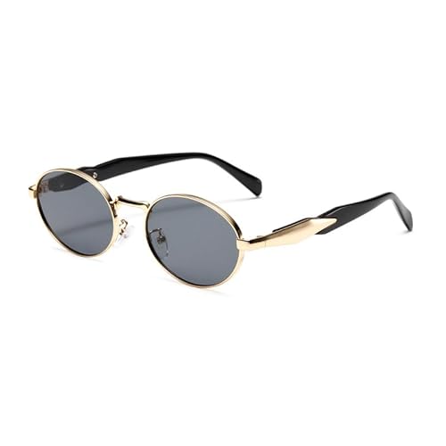 Imoncom Ovale Retro-Sonnenbrille, Goldmetallrahmen mit Schwarzen Bügeln, Graue Gläser, Klassisches Design für Damen von Imoncom