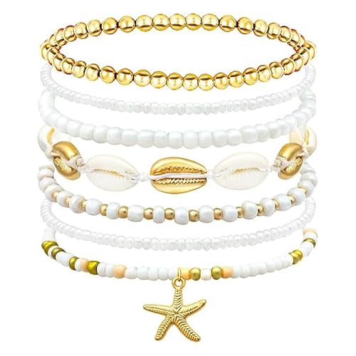 Imoncom Summer Beach Shell Bracelet Set - 7-Piece Bohemian Style Hand Jewelry with Rice Beads, Gold Starfish & Pearl for Vacation Accessories Imoncom Summer Beach Shell Bracelet Set - 7-Piece Bohemian Style Hand Jewelry with Rice Beads, Gold Starfish & Pearl for Vacation Accessories von Imoncom