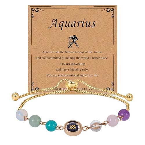 Imoncom Zodiac Signs Bracelet - 12 Constellation Adjustable Hand Jewelry with Blue Sandstone & Artificial Crystal Beads for Daily Wear & Gift (Aquarius) von Imoncom