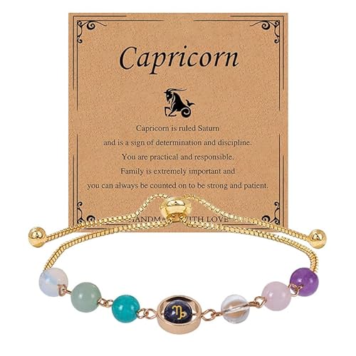 Imoncom Zodiac Signs Bracelet - 12 Constellation Adjustable Hand Jewelry with Blue Sandstone & Artificial Crystal Beads for Daily Wear & Gift (Capricorne) von Imoncom