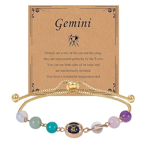 Imoncom Zodiac Signs Bracelet - 12 Constellation Adjustable Hand Jewelry with Blue Sandstone & Artificial Crystal Beads for Daily Wear & Gift (Gemini) von Imoncom
