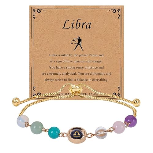 Imoncom Zodiac Signs Bracelet - 12 Constellation Adjustable Hand Jewelry with Blue Sandstone & Artificial Crystal Beads for Daily Wear & Gift (Libra) von Imoncom