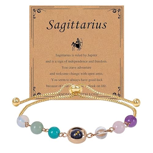 Imoncom Zodiac Signs Bracelet - 12 Constellation Adjustable Hand Jewelry with Blue Sandstone & Artificial Crystal Beads for Daily Wear & Gift (Sagittarius) von Imoncom