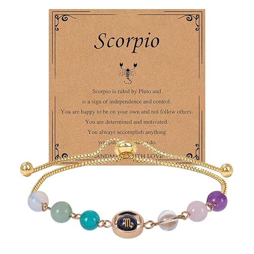 Imoncom Zodiac Signs Bracelet - 12 Constellation Adjustable Hand Jewelry with Blue Sandstone & Artificial Crystal Beads for Daily Wear & Gift (Scorpio) von Imoncom