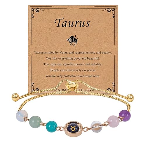 Imoncom Zodiac Signs Bracelet - 12 Constellation Adjustable Hand Jewelry with Blue Sandstone & Artificial Crystal Beads for Daily Wear & Gift (Taurus) von Imoncom