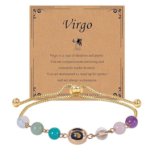 Imoncom Zodiac Signs Bracelet - 12 Constellation Adjustable Hand Jewelry with Blue Sandstone & Artificial Crystal Beads for Daily Wear & Gift (Virgo) von Imoncom