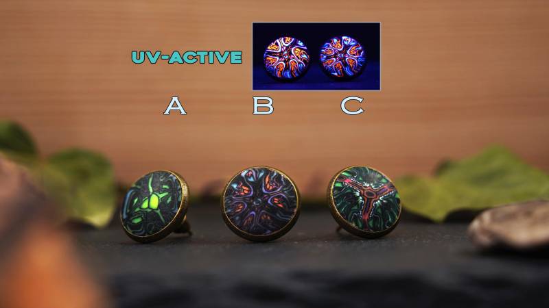 Fluoreszierende Ohrstecker Set Handmade Cabochon Ohrringe Uv Aktiv Geschenk Hippie Schmuck Boho Ohrschmuck Leuchtend von ImoriTears