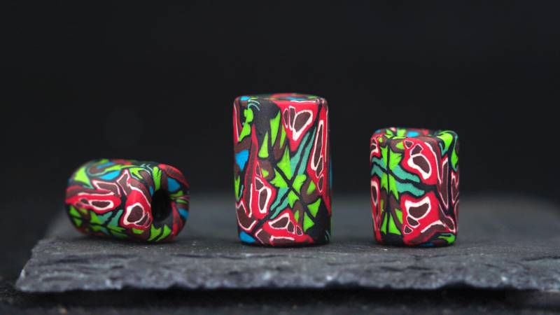 Set Aus 2 Dreadperlen Lockenperlen Dreadschmuck Hippie Geschenk Boho Dreadlock Perlen Handgemacht Fimo Clay Schwarz Dunkel Orange von ImoriTears