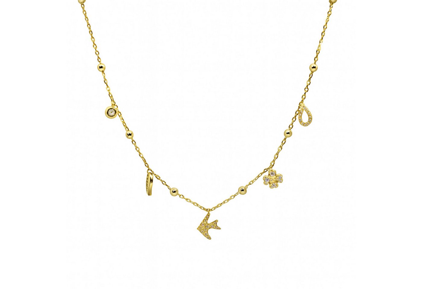 Impala Charm-Kette Vergoldete Charm-Halskette 925 Silber mit Zirkonia – 42+3 cm von Impala