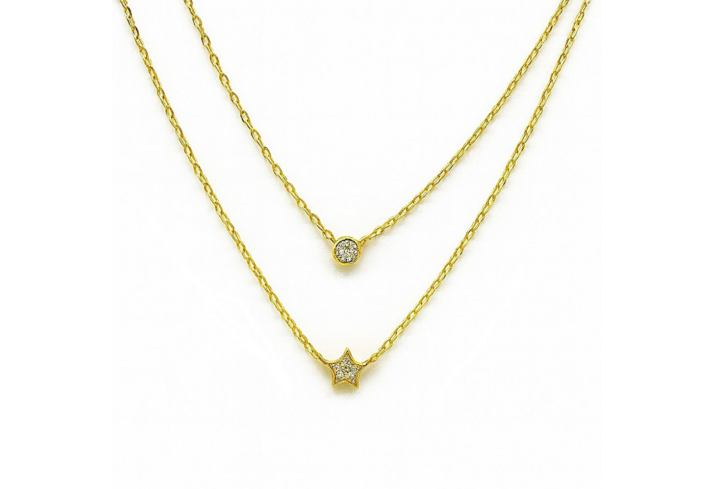 Impala Collierkettchen Layerkette „Stellato“ vergoldet – Stern & Zirkonia-Kreis von Impala