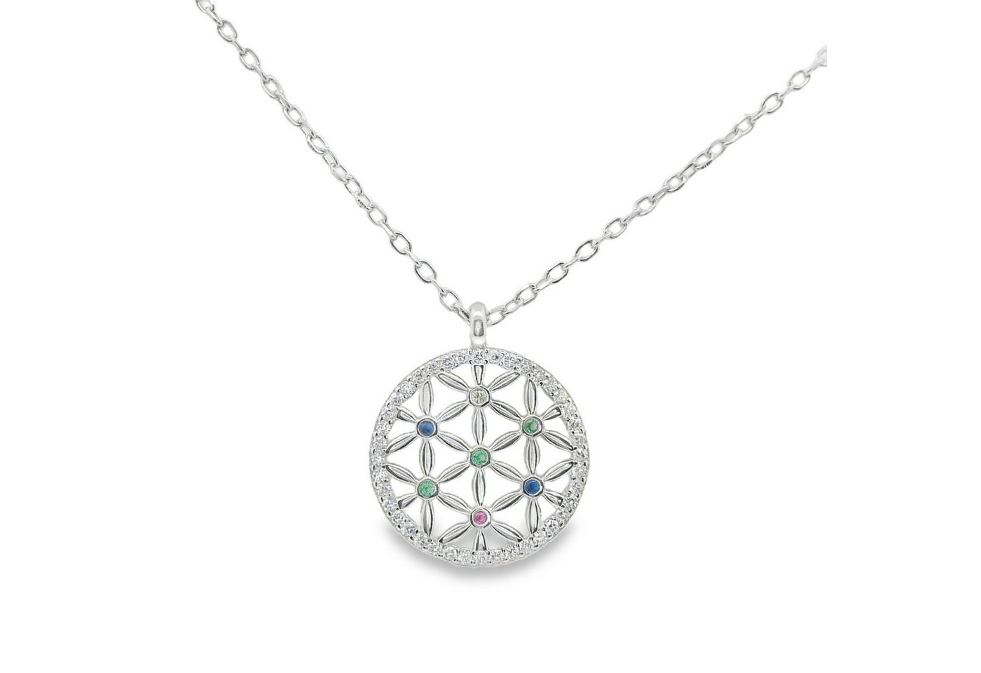 Impala Kette mit Anhänger Blume-des-Lebens Kette 925 Silber rhodiniert – 15 mm, 42+3 cm von Impala