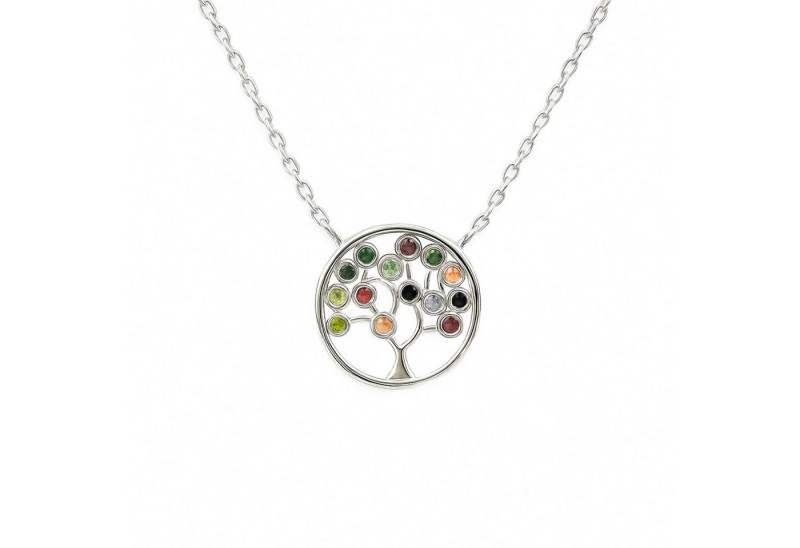 Impala Kette mit Anhänger Lebensbaum Kette 925 Silber rhodiniert – buntes Zirkonia, 42+3 cm von Impala