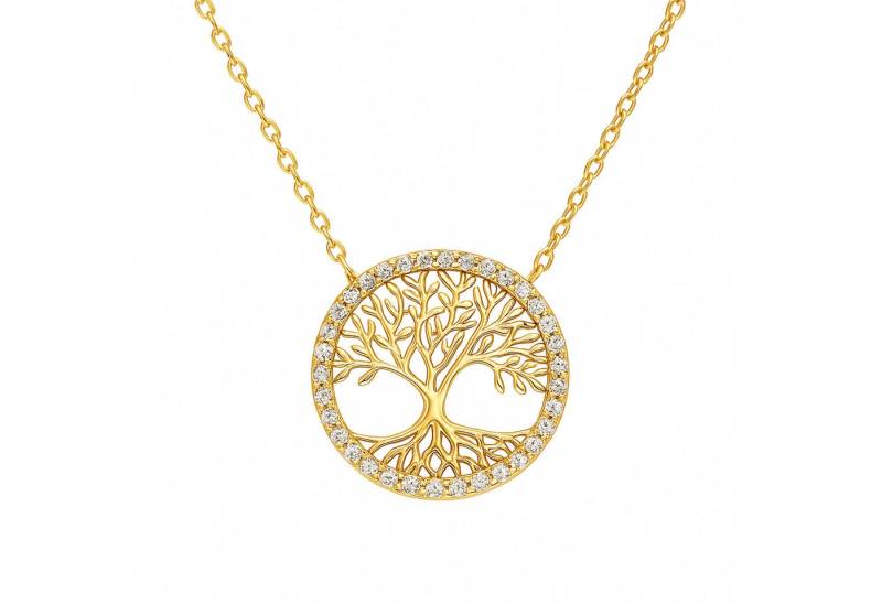 Impala Kette mit Anhänger Lebensbaum-Kette 925 Silber vergoldet mit Zirkonia – 42+3 cm von Impala