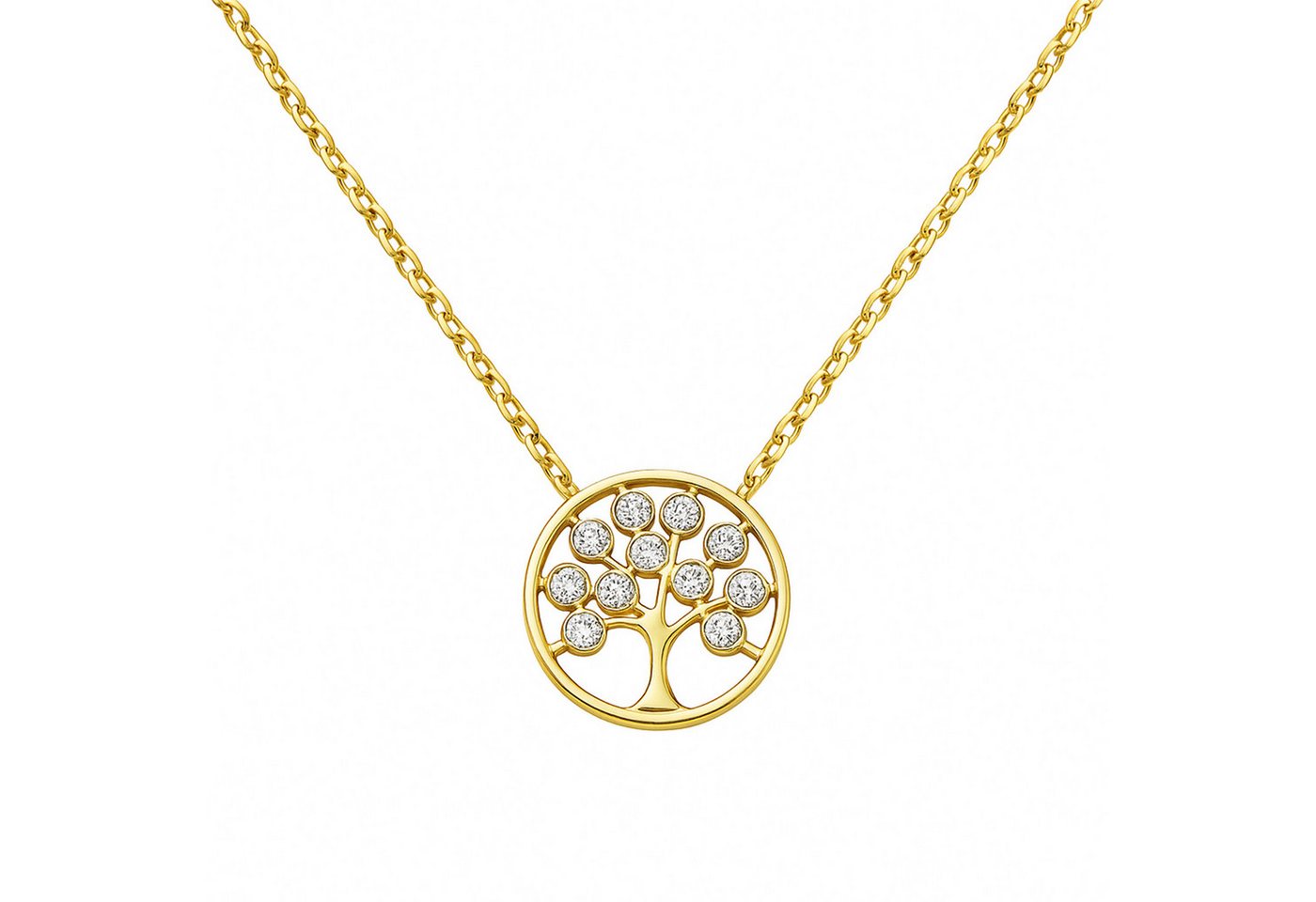 Impala Kette mit Anhänger Vergoldete Halskette „Mirabel“ – Lebensbaum, 14 mm, Zirkonia von Impala