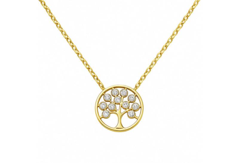 Impala Kette mit Anhänger Vergoldete Halskette „Mirabel“ – Lebensbaum, 14 mm, Zirkonia von Impala