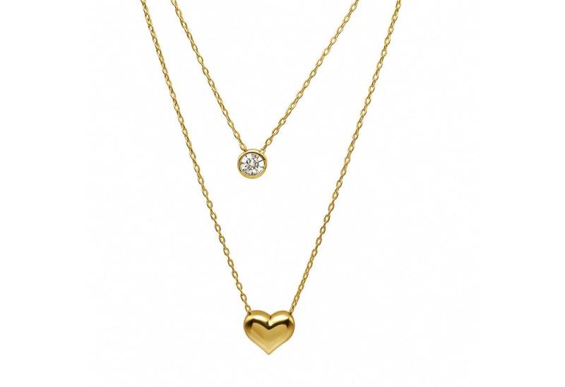 Impala Kette mit Anhänger Vergoldete Layerkette 925 Silber mit Herz & Zirkonia – 42/46+3 cm von Impala