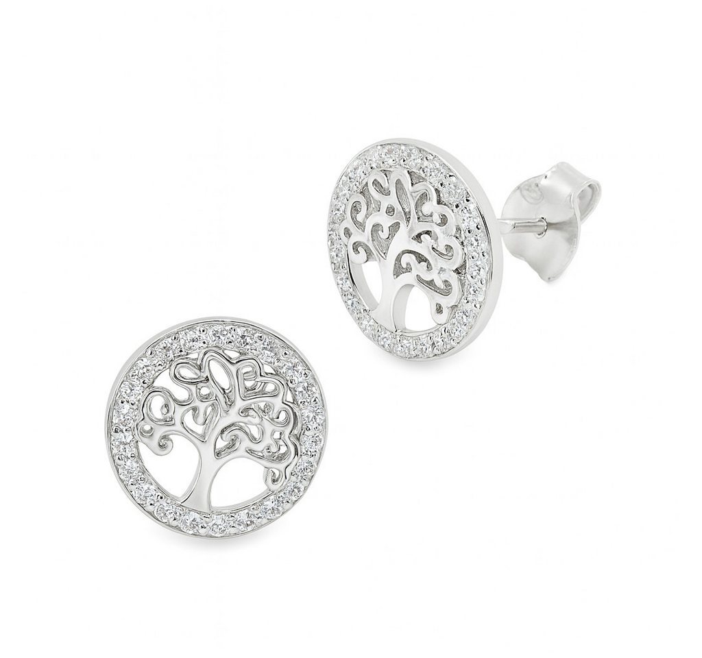Impala Paar Ohrstecker "Mirabel" Lebensbaum aus 925 Silber mit Zirkonia, 925 Sterling Silber, Silberschmuck für Damen von Impala