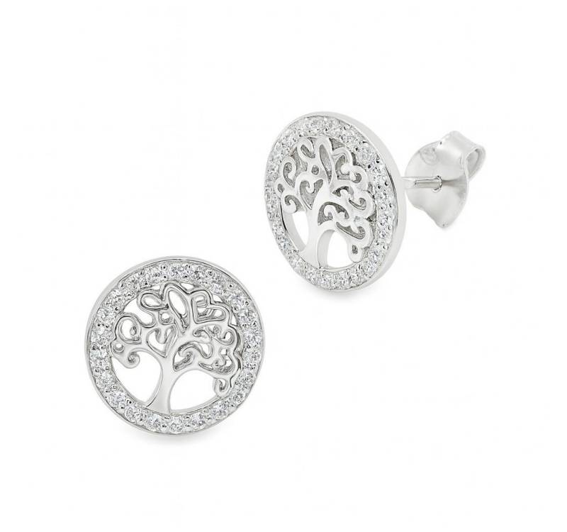 Impala Paar Ohrstecker "Mirabel" Lebensbaum aus 925 Silber mit Zirkonia, 925 Sterling Silber, Silberschmuck für Damen von Impala