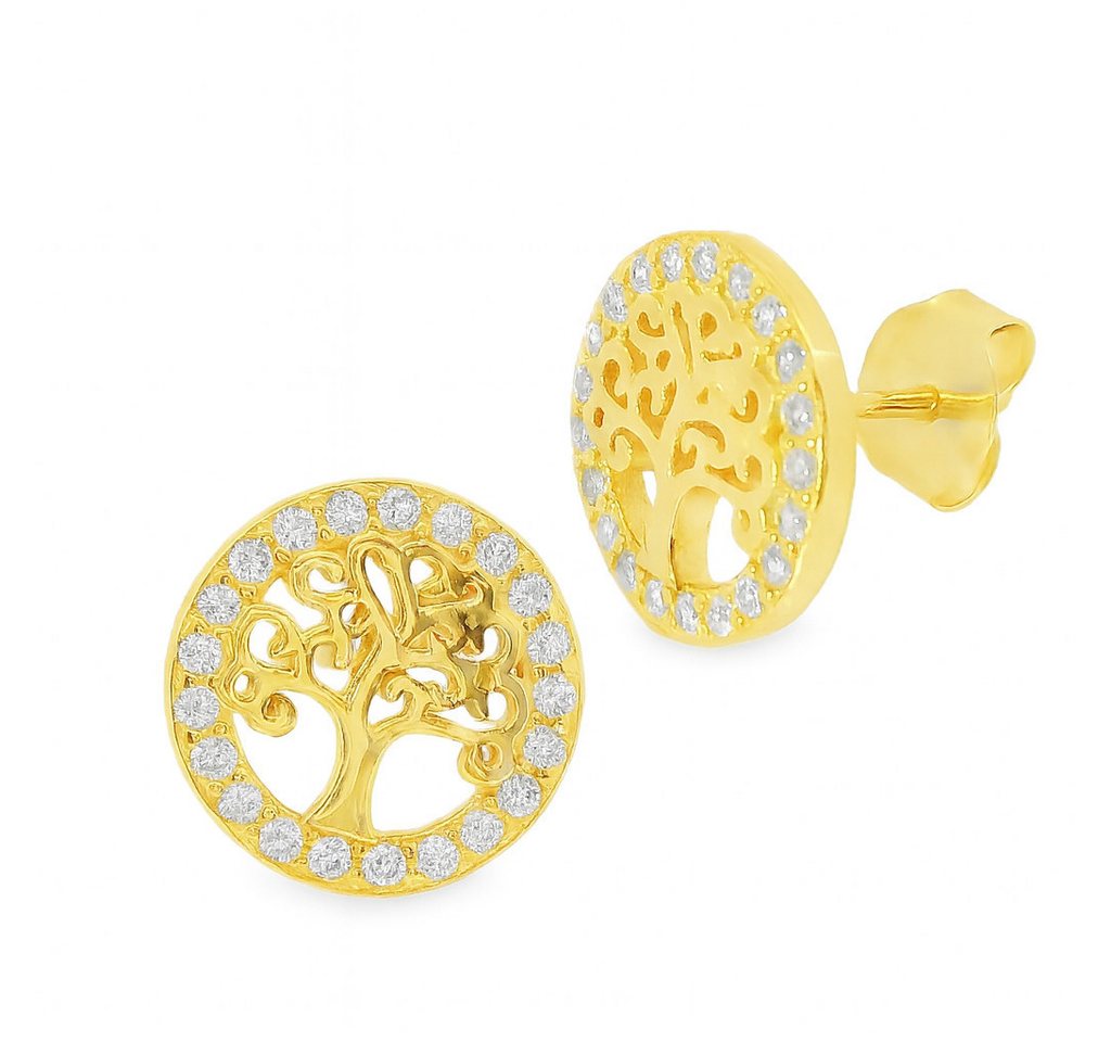 Impala Paar Ohrstecker Mirabel Lebensbaum aus 925 Silber vergoldet, 925 Sterling Silber vergoldet, Damen Silber Schmuck, mit Zirkonia von Impala