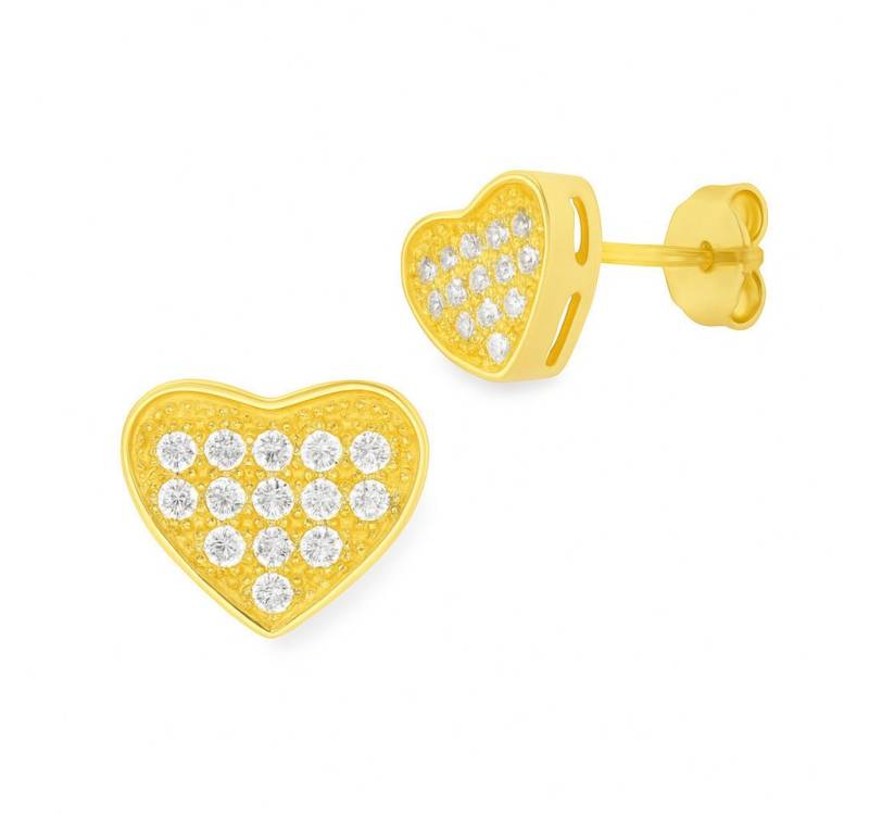 Impala Paar Ohrstecker Nicoletta Herz aus 925 Silber vergoldet mit Zirkonia, 925 Sterling Silber vergoldet, Damen Silber Schmuck von Impala