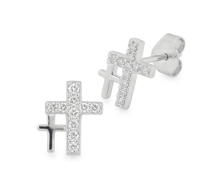 Impala Paar Ohrstecker "Santini", Kreuz aus 925 Silber mit Zirkonia, 925 Sterling Silber, Silberschmuck für Damen, mit zirkonia von Impala