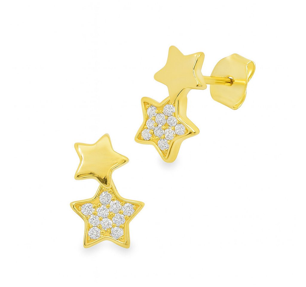 Impala Paar Ohrstecker Shooting Star aus 925 Silber vergoldet mit Zirkonia, 925 Sterling Silber, Silberschmuck für Damen, mit Zirkonia von Impala