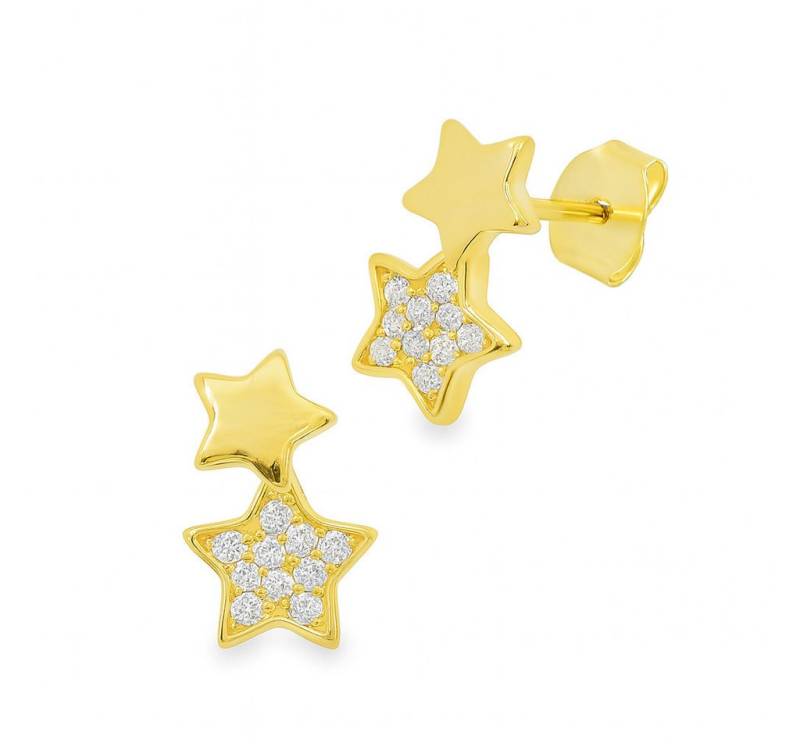 Impala Paar Ohrstecker Shooting Star aus 925 Silber vergoldet mit Zirkonia, 925 Sterling Silber, Silberschmuck für Damen, mit Zirkonia von Impala