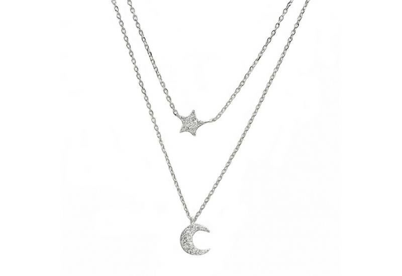 Impala Silberkette Layerkette „Luminara“ 925 Silber – Stern & Mond, 41 / 46+3 cm von Impala