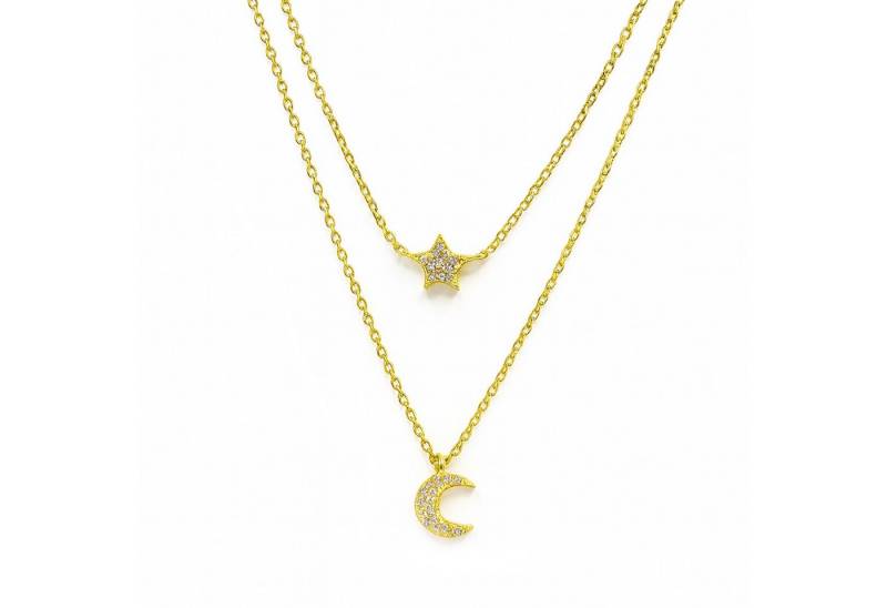 Impala Silberkette Vergoldete Layerkette „Luminara“ – Stern & Mond, 41 / 46+3 cm von Impala
