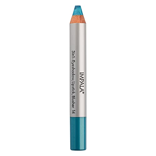 IMPALA | Jumbo 3-in-1-Stift, Farbe 14 Blau Metallic | Lidschatten, Lippenstift und Rouge | Perfekte Verblendbarkeit | Weiche, lang anhaltende Textur | Intensive Farben | Einfach anzuwenden von IMPALA