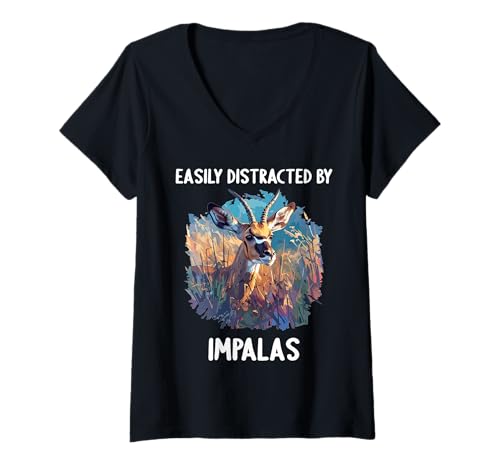 Damen Easily Distracted by Impalas Impala T-Shirt mit V-Ausschnitt Damen Easily Distracted by Impalas Impala T-Shirt mit V-Ausschnitt von Impalas Impala Tier Shop
