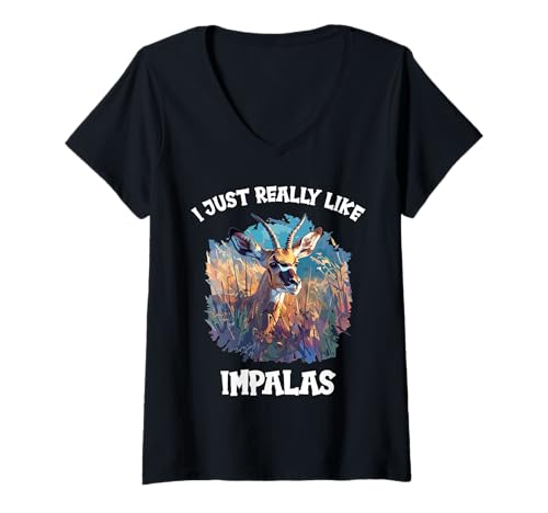 Damen I just Really Like Impalas Impala T-Shirt mit V-Ausschnitt Damen I just Really Like Impalas Impala T-Shirt mit V-Ausschnitt von Impalas Impala Tier Shop