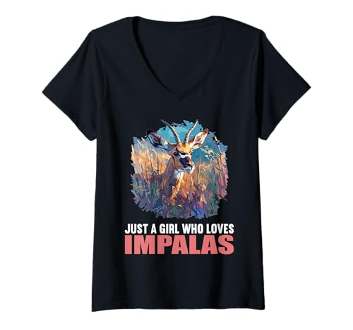 Damen Just a Girl who Loves Impalas Impala T-Shirt mit V-Ausschnitt Damen Just a Girl who Loves Impalas Impala T-Shirt mit V-Ausschnitt von Impalas Impala Tier Shop