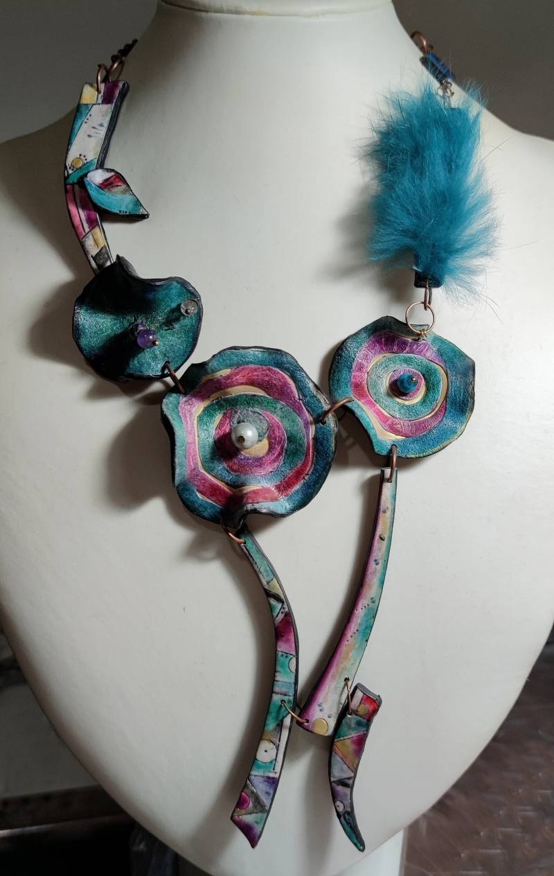 Polymer Clay, Lange Halskette, Einzelstück, Handgefertigt, Handbemalt, Originaldesign von ImpastArte
