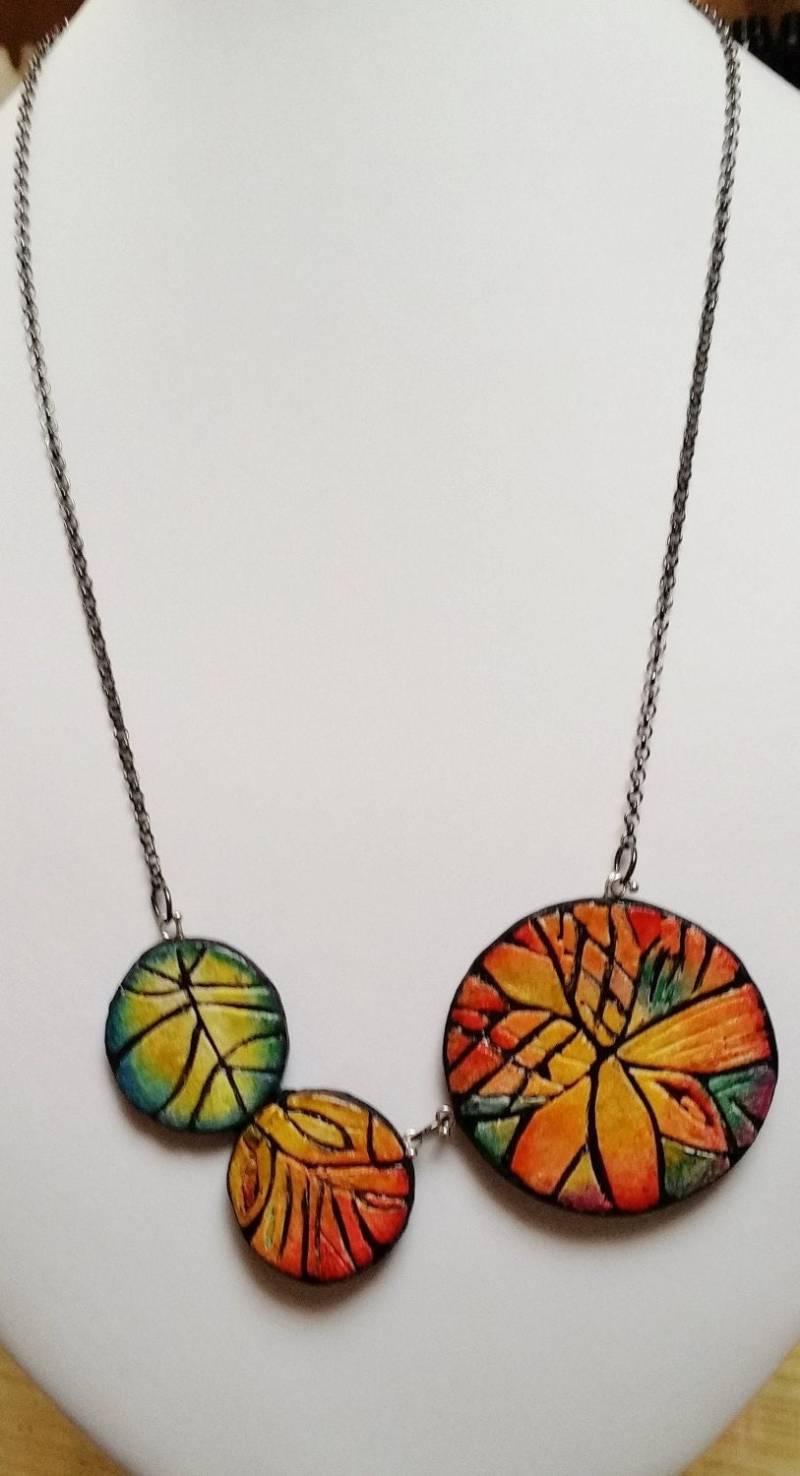 Inlay - Und Mosaik-Halskette, Polymerton, Einzelstück, Handgefertigt, Originelles Design, Handbemalt, Mischtechnik Inlay - Und Mosaik-Halskette, Polymerton, Einzelstück, Handgefertigt, Originelles Design, Handbemalt, Mischtechnik von ImpastArte