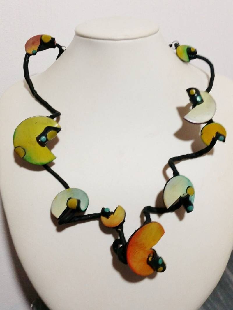 Polymer Clay, "Suspended Planets...", Halskette, Surreale Serie, Unikat, Handgefertigt, Originaldesign von ImpastArte