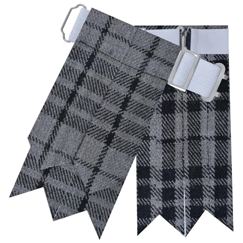 IKP - Herren Kilt-Strumpfhalter - einfarbig oder Tartanmuster, Graues Schottenkaro, M/L von Imperial Kilt Products