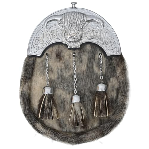 Imperial Kilt Products - Kilt Sporran für Herren – Schottische Kuh Chrom und antike Quaste mit drei Ketten, Chrom Cantle, 23cm x Width 18cm von Imperial Kilt Products