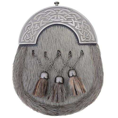 Kilt-Sporran schwarzes Fell mit Kettengürtel – Herren-Kilt-Sporrans weißes Rinder-Accessoire, keltischer Knoten, Cantle Antik, Braun - Celtic Cantle, 9 Inches x 7 Inches von Imperial Kilt Products