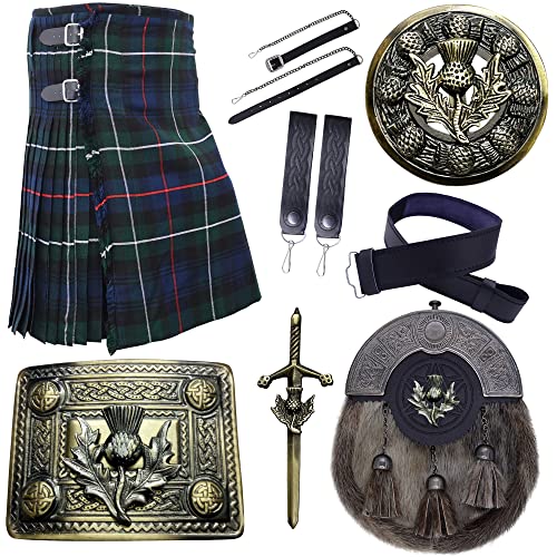 SCHOTTISCHE KILTS FÜR MÄNNER – 07-TEILIGES KILT-SET, TARTAN-KILT HIGHLAND WEAR – TRADITIONALLES HERREN KILT OUTFIT SET (Duncan Modren, Belly Button Waist 38") von Imperial Kilt Products