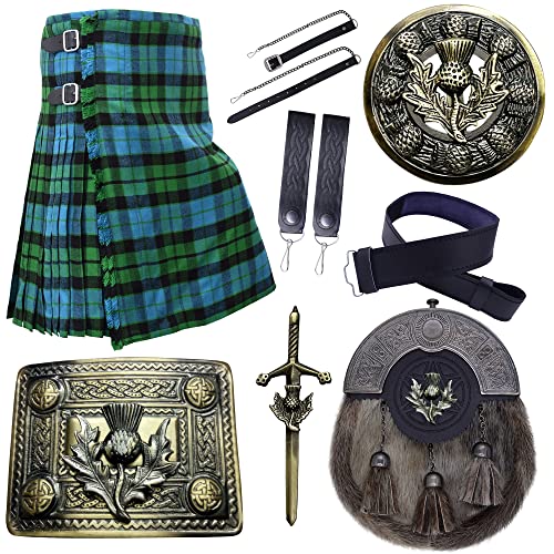 SCHOTTISCHE KILTS FÜR MÄNNER – 07-TEILIGES KILT-SET, TARTAN-KILT HIGHLAND WEAR – TRADITIONALLES HERREN KILT OUTFIT SET (Mackey Ancient, Belly Button Waist 40") von Imperial Kilt Products
