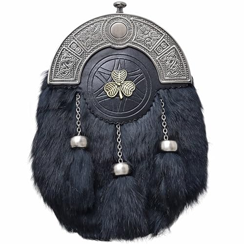 Schottisches Vollkleid Kilt-Sporran - Keltisches Cantle Distel Design, handgefertigte Leder verstellbare Sporran Kette, ideal für Hochzeitskleider, Kilt-Sporrans für Männer, Einheitsgröße, Zinn von Imperial Kilt Products