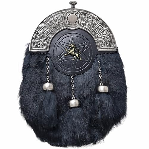 Schottisches Vollkleid Kilt-Sporran - Keltisches Cantle Distel Design, handgefertigte Leder verstellbare Sporran Kette, ideal für Hochzeitskleider, Kilt-Sporrans für Männer, Einheitsgröße, Zinn von Imperial Kilt Products