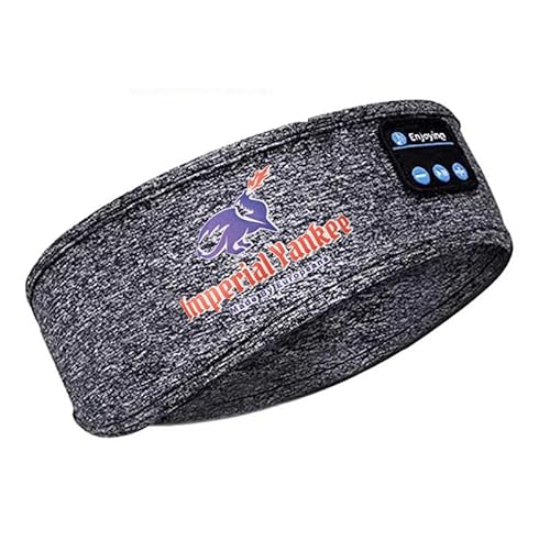 Imperial Yankee Bluetooth-Headset, Kopfband, kabellos, mit Lautsprecher, ultradünn, Sport-Kopfband für Musik, Schlafen, Laufen, Training, Reisen (mit Logo) (Grau gestreift) von Imperial Yankee