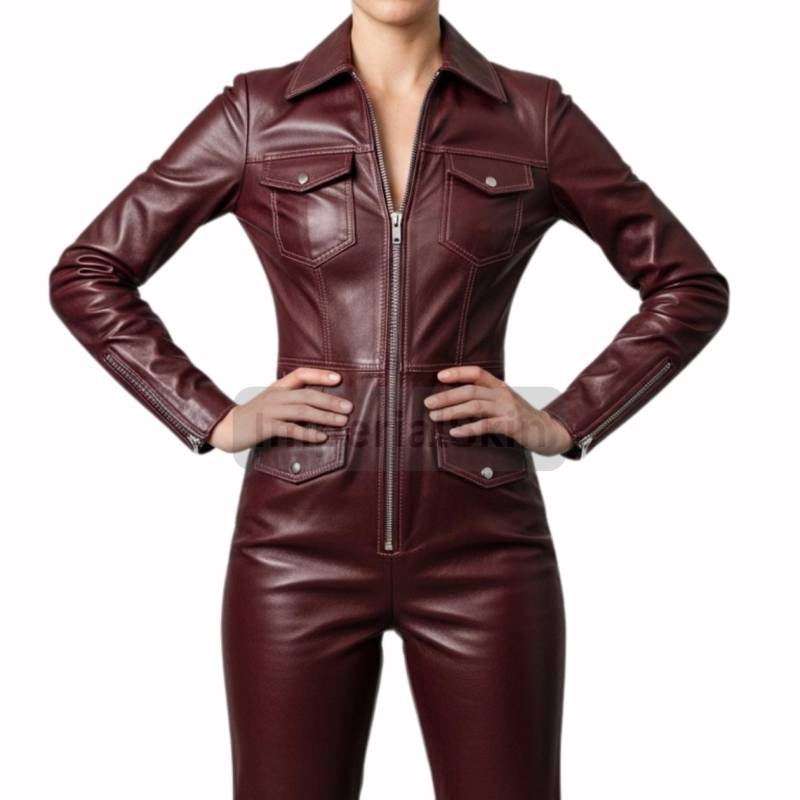 Burgundy Leather Jumpsuit - Real Zip-Up Bodysuit von ImperialSkin