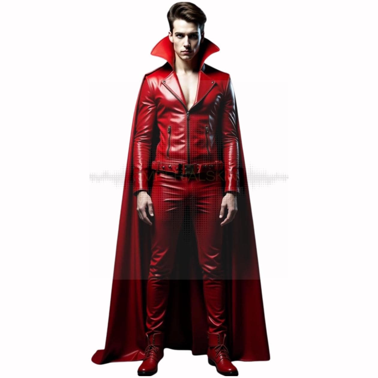 Crimson Gothic Leather Hero Cloak Suit - Cosplay Red Vampire Jacket With Cloak - Men's Bold Ensemble - Trench Suit von ImperialSkin