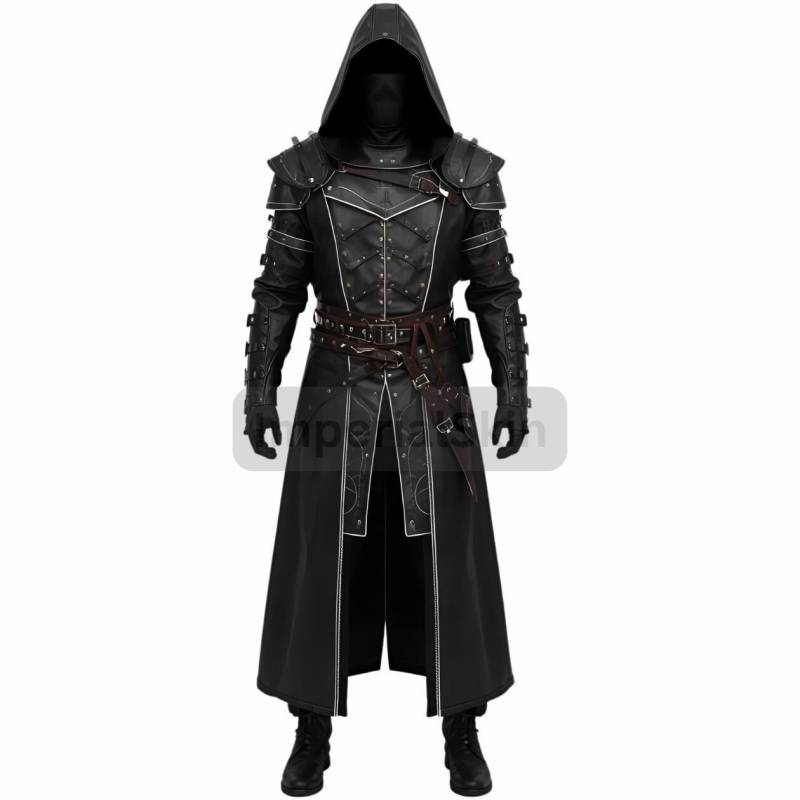 Genuine Leather Hooded Coat - Gothic Steampunk Long Jacket von ImperialSkin